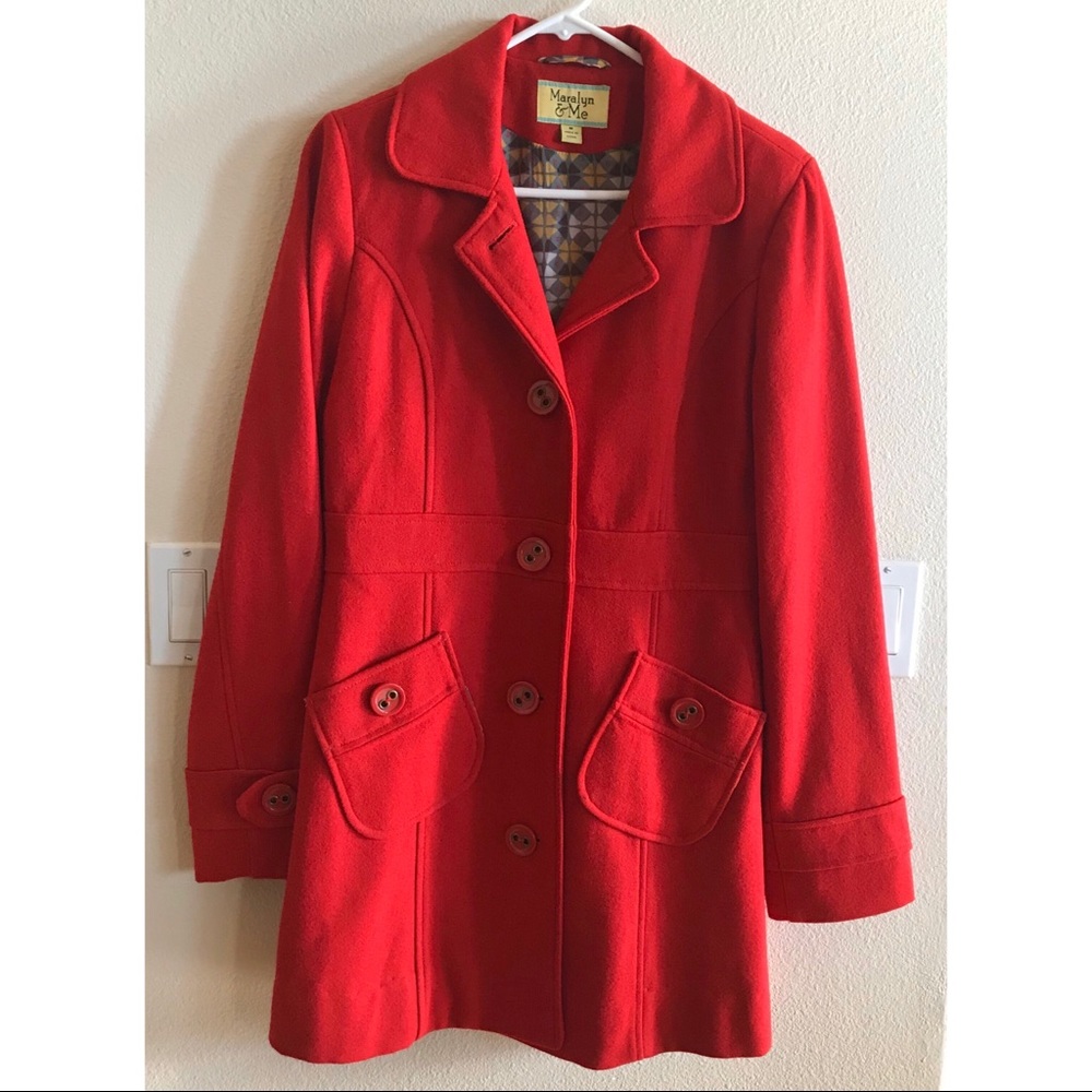 Red wool blend classic pea coat size medium